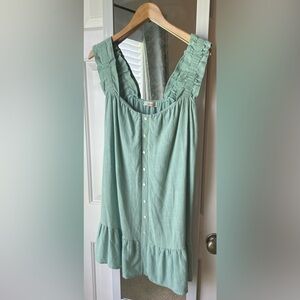 Beautiful turquoise dress, size L, rayon/linen blend.